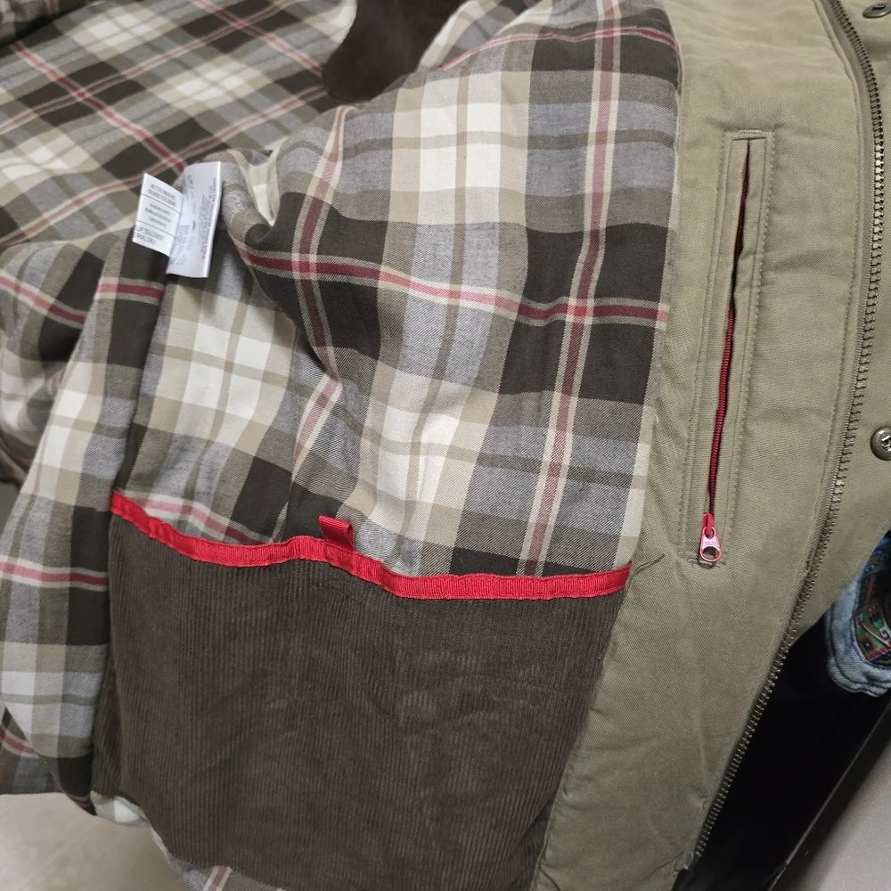 Woolrich Jacket Mens XL Dark Wheat Plaid Lined Canvas Barn Chore Field Coat 4411